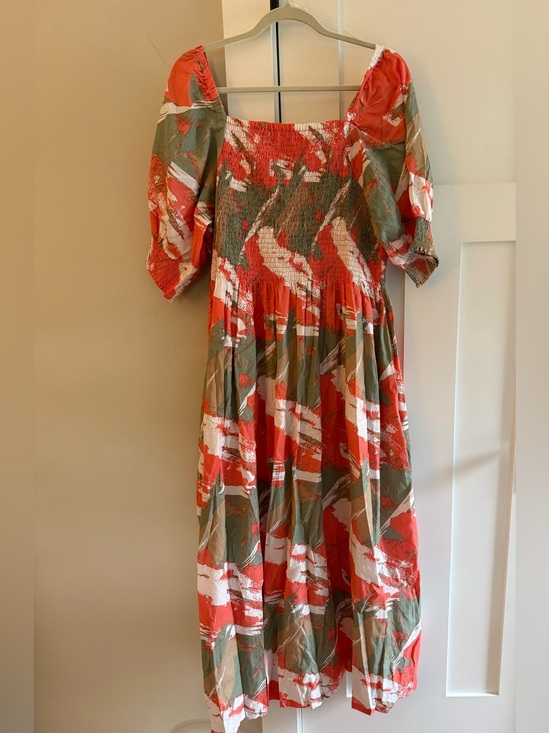 Ashley Stewart Dresses & Skirts - Ashley Stewart Linen/Cotton Smocked Puff Sleeve Square Neck Dress 14/16 XL NWOT